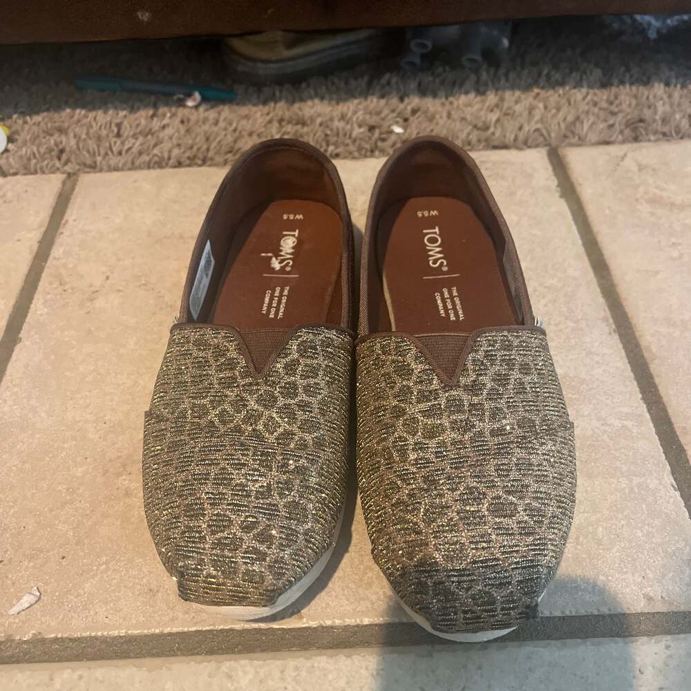 TOMS Alpargata Bronze Animal Print Glitter Flats, Size 7.5